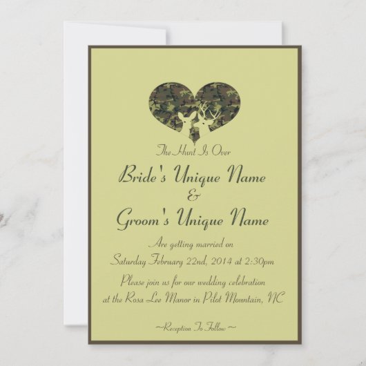 Invitation Coeur de cerf Brown et Mariage Camo vert (Devant)