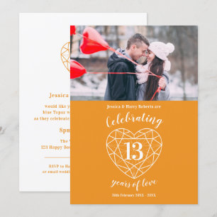 Invitation Cœur de citrine anniversaire 13 ans photo orange