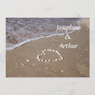 Invitation Cœur de coquillages sur le sable -horizontal