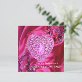 INVITATION CŒUR DE DENTELLE CUPIDON SUR TISSU DE SOIE ROSE FU (Debout devant)