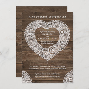 Invitation Coeur de dentelle rustique 13e anniversaire mariag
