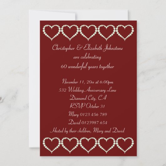 Invitation Cœur de diamant d'amour personnalisé pour l'annive (Dos)