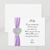 Invitation Cœur de Diamant Demoiselle d'Honneur Mariage Viole (Devant / Derrière)
