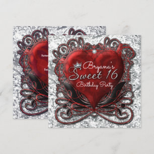 Invitation Cœur de la Saint-Valentin rouge et noir en feuille