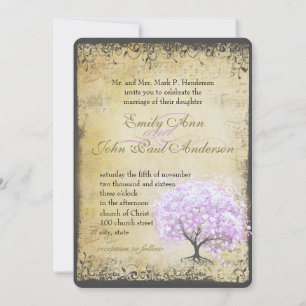 Invitation Cœur de lavande rose Feuille de lavande Arbre Mari