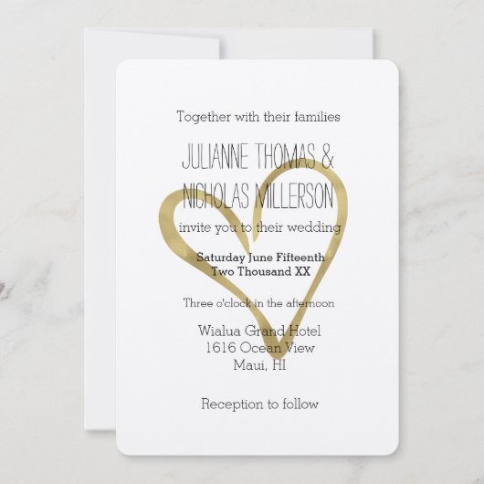 Invitation Coeur de l'or Mariage (Devant)