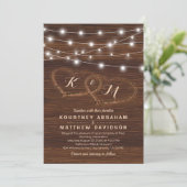 Invitation Cœur de mariage rustique en bois sculpté (Debout devant)