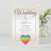 Invitation Coeur de Parties scintillant arc-en-ciel sur Parti (Debout devant)