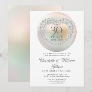 Invitation Cœur de perle chic 30e anniversaire de mariage