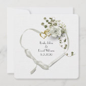 Invitation Coeur de ruban blanc mariage et bouquet de rose (Devant)