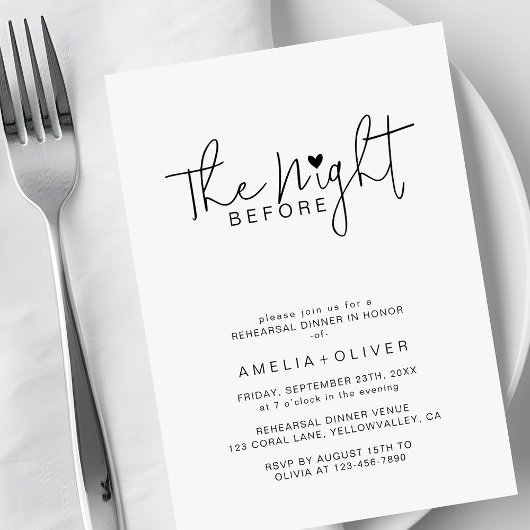 Invitation Cœur de script moderne | Dîner de répétition de ma