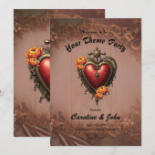 Invitation Coeur de vapeur avec fleurs. (Devant / Derrière)