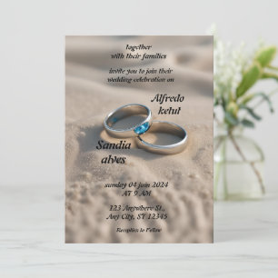Invitation coeur d'été plage océan bleu mariage