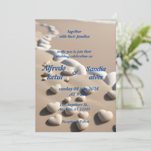 Invitation coeur d'été plage océan bleu mariage