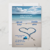 Invitation coeur d'été plage océan bleu mariage (Devant)
