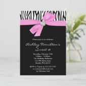 Invitation Coeur Diamant de cou rose Zebra Sweet 16 (Debout devant)