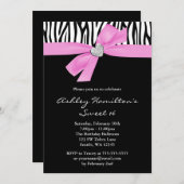 Invitation Coeur Diamant de cou rose Zebra Sweet 16 (Devant / Derrière)