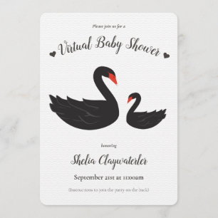 Invitation Coeur d'oiseaux du cygne noir blanc Baby shower vi
