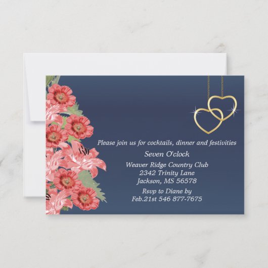 Invitation Coeur d'or et fleurs de corail - Réception (Dos)