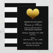 Invitation Cœur Doré à rayures blanches sur fond n (Devant / Derrière)