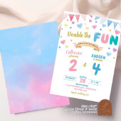Invitation Cœur Double Célébration Garçon Fille Anniversaire 