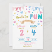 Invitation Cœur Double Célébration Garçon Fille Anniversaire  (Devant)