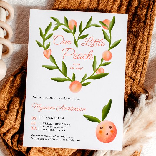 Invitation Coeur doux moderne mignon petit baby shower de pêc