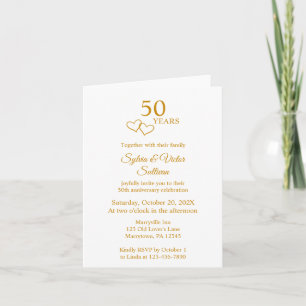 Invitation Cœur Élégant Doré 50e Anniversaire de Mariage