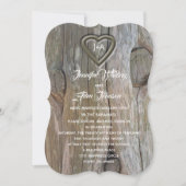 Invitation Coeur en bois sculpté de la réception de mariage (Devant)
