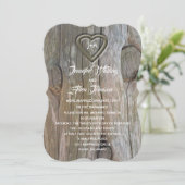 Invitation Coeur en bois sculpté de la réception de mariage (Debout devant)