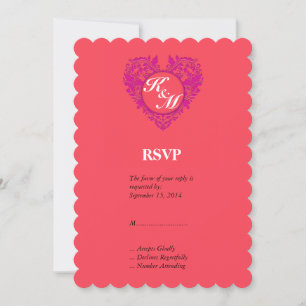 Invitation Cœur en damassé magenta et framboise HeartyParty