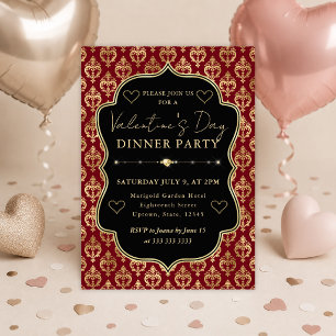 Invitation Cœur en Damassé Rouge et Or pour la Saint-Valentin