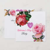 INVITATION CŒUR EN DENTELLE DE CUPIDON, ROSES ROSES VALENTINE (Devant / Derrière)
