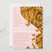 Invitation Cœur en Or Rose et Roses de Mariage (Devant)