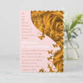 Invitation Cœur en Or Rose et Roses de Mariage (Debout devant)