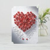 Invitation Cœur en papier découpé au laser rouge avec initial (Debout devant)