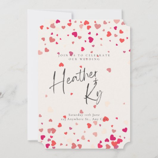 Invitation Cœur en papier découpé au laser rouge avec initial (Dos)