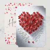 Invitation Cœur en papier rouge découpé au laser avec initial (Devant / Derrière)