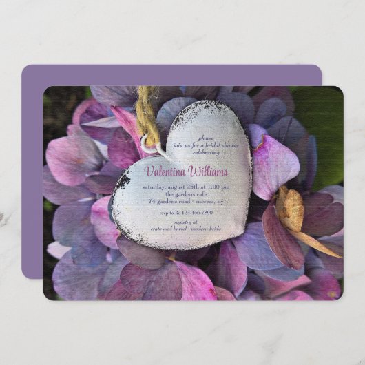 Invitation Coeur et fleurs (Devant / Derrière)