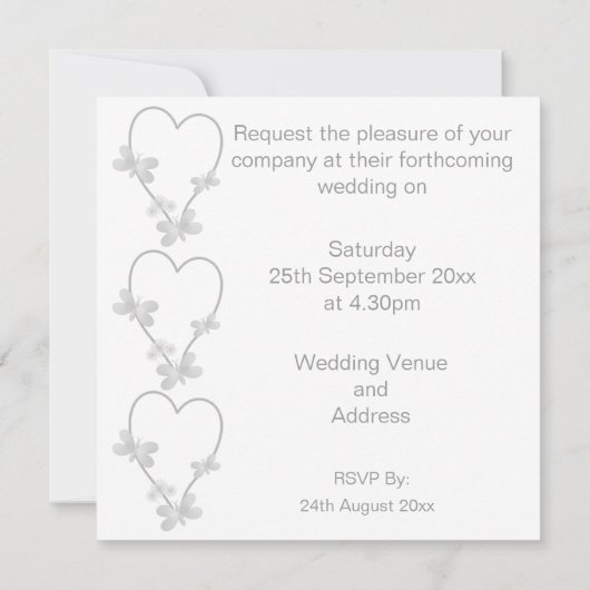 Invitation Coeur et papillons en argent Mariage monogramme (Dos)