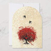 Invitation Coeur Feuille Rouge Arbre Vintage Oiseaux Mariage (Devant)