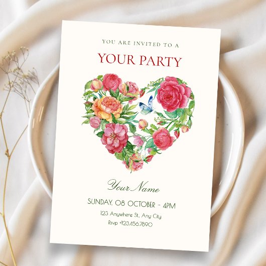 Invitation cœur floral