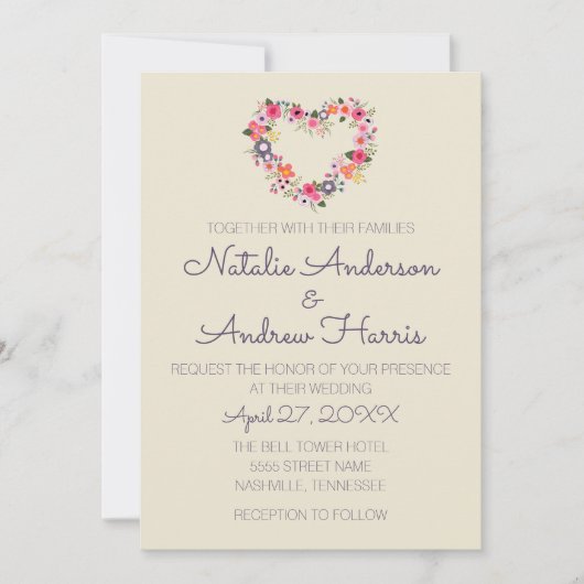 Invitation Coeur floral (Devant)