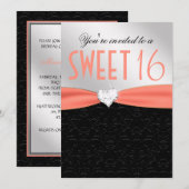 Invitation Coeur floral de diamant de pêche et de damassé de (Devant / Derrière)