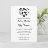 Invitation Coeur Floral Mariage Noir Et Blanc (Debout devant)
