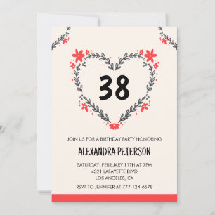 Invitation Cœur floral moderne pour son 38e anniversaire tous