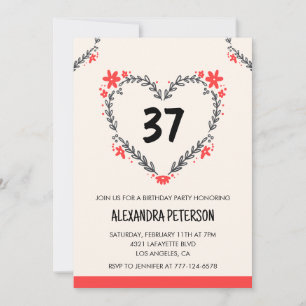 Invitation Cœur floral moderne tout âge pour ses 37 ans