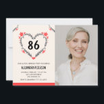 Invitation Cœur floral rouge élégant pour son 86e anniversair<br><div class="desc">Cœur floral rouge élégant pour son 86e anniversaire Invitation moderne</div>