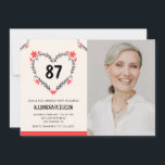 Invitation Cœur floral rouge élégant pour son 87e anniversair<br><div class="desc">Invitation moderne Cœur floral rouge élégant pour son 87e anniversaire</div>