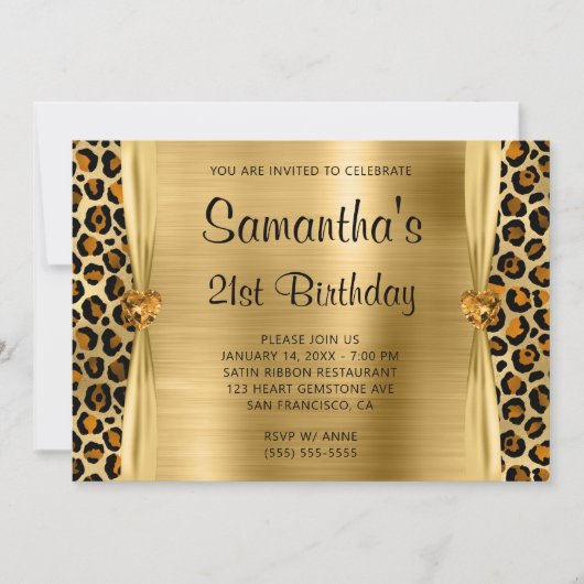 Invitation Coeur Gem Leopard Or Cuivre 21e anniversaire (Devant)